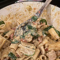 This was great, one pot was nice for cleanup too, although next time I might just make the pasta in a separate pot on the side while cooking the chicken to save a little time.