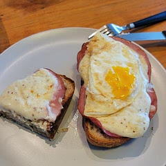Tasted great and was fairly easy to make. I wanted it to brown more on the top but I was worried the bread was getting too crispy. The Dijon was really good. Next time I'll make the bechamel more runny.