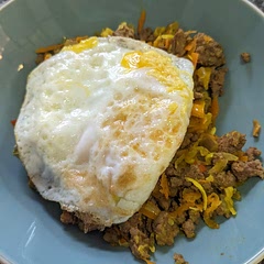 Added ground beef and grated carrots
