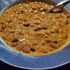 I made a few modifications i used canned green chili peppers and added a bottle of hienz chilli sauce . Disnt turn out white due to this but soooo tasty . Very easy i added chik peas as well