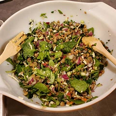 I have never had a Mediterranean style salad, but I would definitely have this again 😁! The only thing I would change is putting in less red onion. I made this right before school started back up and it was such a mistake to - I had such bad onion breath for a few days for the first week 🤢! 

But as long as you put in less onion (like I am thinking just putting in 1/4 of a red onion) then this is a fresh, tasty, and healthy recipe that fills you up nicely. 💛

(Did not include tomatoes or olives. Neither did I put the dressing included into the recipe on the salad - the dressing was too lemony for my taste and the salad was moist enough that the dressing wasn't needed 😁🤘)