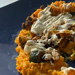 Made this vegetarian not vegan. Added queso and sour cream to the sweet potatoes.