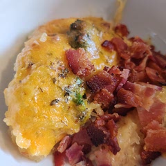 I really liked this dish, but felt it was missing someone, not sure what but something. Maybe more garlic? I added bacon on top. 