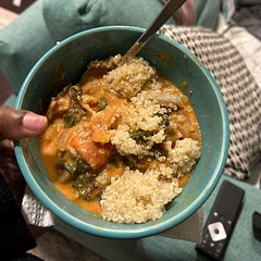 Next time I am going to purée the stew ingredients and add berbere to make it spicy. I think I’ll love it even more as a soup.  Every bite is light and refreshing.