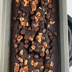 Very chocolatey, baked for 55 min. Sank once I took it out of the oven