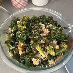 This is the best salad I have had in a while. It was full of such flavor, and well seasoned. Roasting the veggies gave there right amount of crunch yet tenderness. The dressing was a great match. Good as a meal or side.