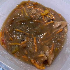 It was a nice sweet and savoury dish. I forgot to get it started in the slow cooker but a skillet or wok pan work great. You do need to add more liquid which I added 1-2 cups of water to it.
