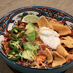 Loved this!  I did add sweet potatoes and vegan sour cream.  I added a bit more cumin,chili powder, and Chipotle Adobo, and diced a few jalapeños with the garlic.