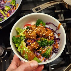 This was good. Fresh and lots of flavor. A few things:
- This was my first time making tempeh. It was good. Recipe was easy to follow. I mixed the sauce in afterwards so it was crispy. There wasn't really any "left over" sauce. It coated the tempeh nicely. 
- I wanted warm veggies so I ended up sautéing the broccoli and then adding peppers, cabbage and carrots after the fact.
- I made the tahini soy sauce. Was a nice added kick to the recipe. Made plenty - likely too much. 
- You could use leftover rice or just have it fresh. It ultimately depends on if you want a cold meal or something warmer. 

