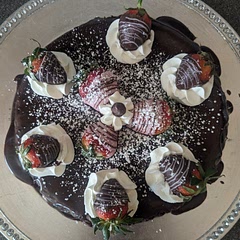 Added a chocolate ganache and Chocolate covered strawberries 