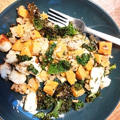 Added halloumi, mozzarella and some butter to make it a more of a weekend treat and air fried the kale to crisp it up