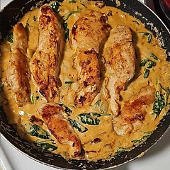 The last Tuscan chicken recipe you will ever need! It's DELICIOUS! I served it over penne pasta and sprinkled a little shredded parmesan on top. It was so good, my picky toddler even approved!