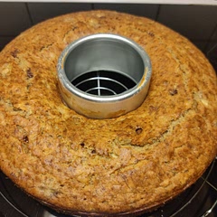 I used regular flour and less sugar (about 80 g). 
This turned out incredibly soft and rich. It's definitely becoming one of my go-to desserts. It's very easy to make and perfect if you have some overripe bananas lying around. 
