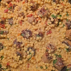 This was my first time having pearl couscous. Wasn't really a fan of the texture, however the flavor of this dish was delicious. I will probably try it again but with rice instead.
 