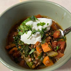 Good hearty soup. I don’t love lentils, and I didn’t blend any of it so maybe I’d like it better if I did. Flavour was good though. Served with dollop of plain yogurt and chopped cilantro.