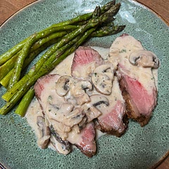 You can use any great steak here, but I had a 3lb. marinated Tri Tip and used it for this yummy and super easy recipe! Anyone can get elegance on the plate with this beauty!