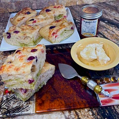 Absolutely terrific. It really works well in the casserole dish. You get a higher rise than in a 13 x 9 baking
 sheet.
With all three of the recipes, I added an extra 7 g of instant yeast with active starter. Very versa and a sure thing. I also did the mozzarella cheese and garlic butter and instead at the top with grape tomatoes, Kalamata, olives and rosemary, topped with additional garlic butter . I do well to cook in the center of the oven on a pizza stone.