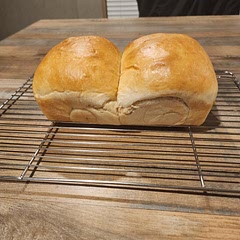 not exactly milk bread but the best sandwich bread I've ever made. it's really soft. It's a little gummy where the two sections meet, but I think next time, I'll keep it as a single loaf to avoid this