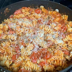 Very easy and delicious. Took other comments advice and added some extra pasta sauce to give it more flavor and make it less dry. Topped with some Bellavitano cheese.
