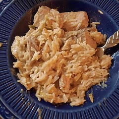 We had pork chops to use up-this is what we did for tonight's supper! It was soooo yummy!!! Absolutely delicious for the garlic lover!!!

Used Ground Flaxseed Meal to thicken sauce.