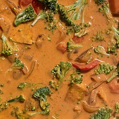 I typically double the amount of curry paste and use whatever veggies I want. I usually add baked tofu, too.