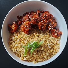 I made a lot of substitutions to make this item healthier. I used oat flour for coating the cauliflower florets and baked them in the oven for 30 minutes at ~400+ degrees. All of it paired well with Egg Fried Quinoa.
