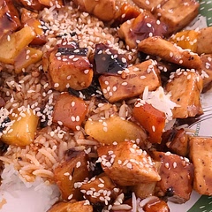 Definitely my favorite recipe so far for sweet & sour chicken. I used a cast iron skillet and charred everything in sesame oil because I love the flavor it adds. Added sesame seeds to the top.