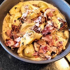I used Pancetta instead of bacon. Also gave a nice Smokey flavour to it. 