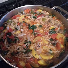 I added yellow squash and onions and peppers. My meat eating husband loved it so there's one meatless dinner for him. I'm on a mission lol