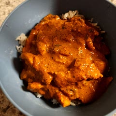 I didn't have as much heavy cream as I thought so it's probably a bit darker.  I added some Cayenne pepper, too, because we like it HOT. So, good. 😋