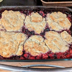 Came out really well! Easy recipe to follow for a cobbler. If using frozen berries - Drained and thawed the fruits in a colander so I could save the juices for later and the recipe turned out better with less juices. 