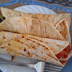 I used a small tortilla so I used the hummus like a glue to keep it together 