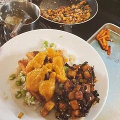 Delish. Added purple cabbage, sliced carrots, and scallions to the pan with tofu. Serve with roasted veggies & rice. Added rice vinegar, oil, and soy sauce to pan as needed. 