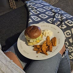 Served with sweet potato chips. I added a little cooked quiona to the burger mix. Tasted great (and my partner loved it too), but I'm not sure if the texture is supposed to be mushy? Or is the quiona to blame, lol.