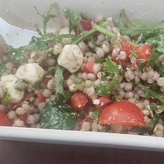 Really tasty overall. Changed to pearl couscous, instead of pasta, and added a few garlic cloves to the pesto. Great for work lunches. 