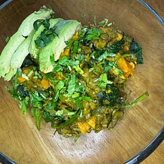 Absolutely love this recipe. 
We definitely added a lot more garlic than the recipe called for and played with the spices and salt to our liking. 
I added cilantro and Avocado to give it extra flair.
