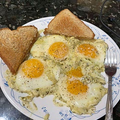 A refreshing take on a classic breakfast. I never would have thought to add pesto in eggs, and it was delicious. Don’t be afraid to add enough salt and Parmesan, as it helps accentuate the flavors of the pesto. Would make this again!