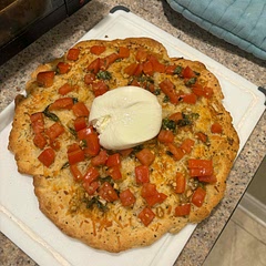 This is perhaps the third time I have made this, but this is the first time I have found burrata at the store to top it with (used dollops of ricotta previously). Yum!