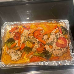 Modified it a bit and added oregano no parsley and garlic/onion powder. Kept it in oven for 40-45 min too.
