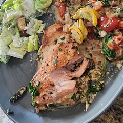 Delicious. Subbed oven roasted tomatoes for sundried and arugula for spinach.