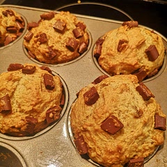 Made 9 muffins - I could've put less batter in each. Put the chocolate chips in after the batter was in the tray. Added 2 splashes of almond milk - could've added a little more. Delicious. 