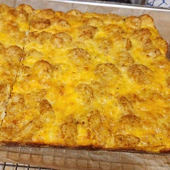 Came out great with 12 eggs and a bag of crowns instead of tots. Also left out meat. Huge hit at Easter brunch.
