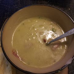 I added some garlic powder, turkey bacon (cooked it first in the pot, took out and then added last), added some broccoli that I had just cooked. I also used the green part of the leeks. 