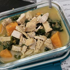 I added chicken to help me meet my protein goals. I also mixed brown and red lentils because I didnt have enough brown lentils.