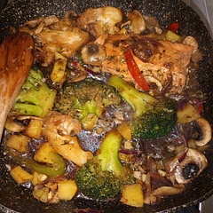 I remixed mine I did salmon instead of steak. I also added much more veggies some honey it was delicious.
