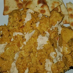 Served with pita chips as a local restaurant does with their recipe. Very good, quick, and flavorful!