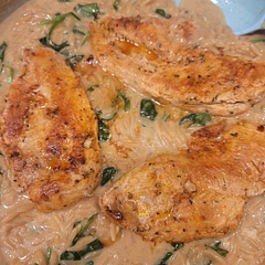 Added one more cup of broth after taking the orzo off the heat because it looked super dry. Don't forget to take the lemons out with the chicken...cuz I did. Still tasted good to me, but too sour for the kids.