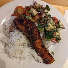 Had with rice noodles! 
The salsa you could easily eat double the quantity (maybe it's just too good)