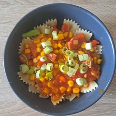 I cooked different pasta separately and added it into the sauce at the end because I ran outr of Orzo. I also used tomato paste instead of tomato because I was out. This recipe makes quite a few portions. It's refreshing and super tasty. 