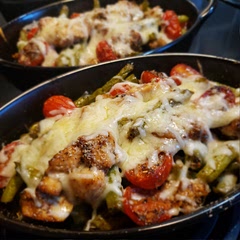 Working on portion control and these small enamel deep dishes were perfect! Threw a little mozzarella on top for extra deliciousness. Quick, easy, tasty!